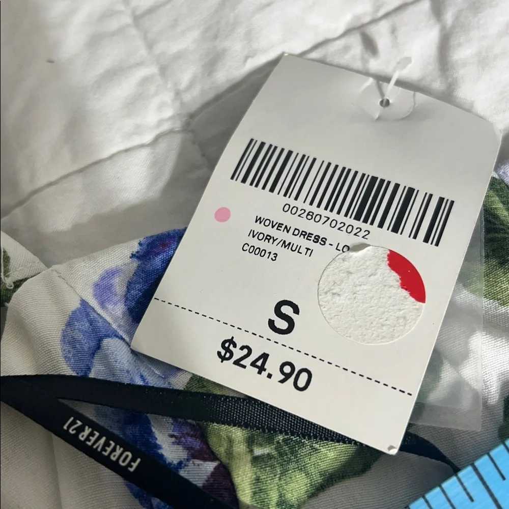 Forever 21 white and blue pansy floral dress‎ with a slit NWT sz S - Picture 5 of 6